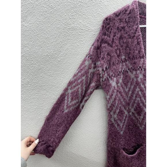 Eddie Bauer Womens Cardigan Small Purple Long Sleeve Open Front Fuzzy Sweater - Picture 3 of 12